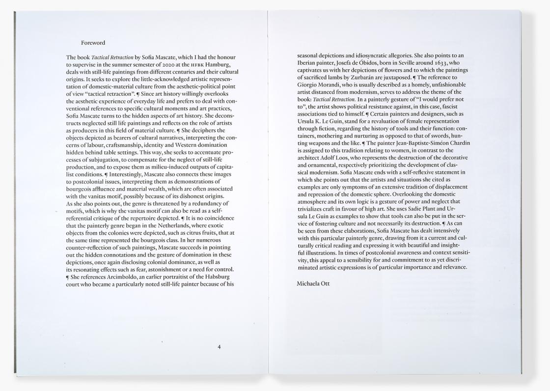Tactical Retraction, 5 Essays on Still Life Painting. Edited by: Materialverlag — HFBK Hamburg